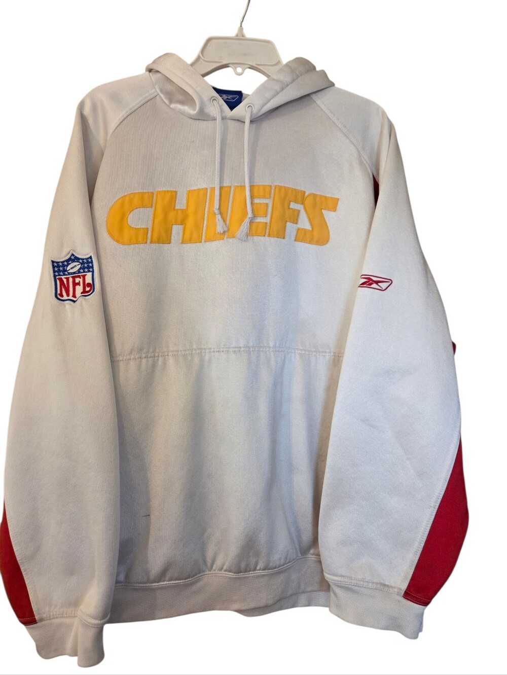 NFL Reebok Kansas City Chiefs Fleece Hoodie White Red Size XL